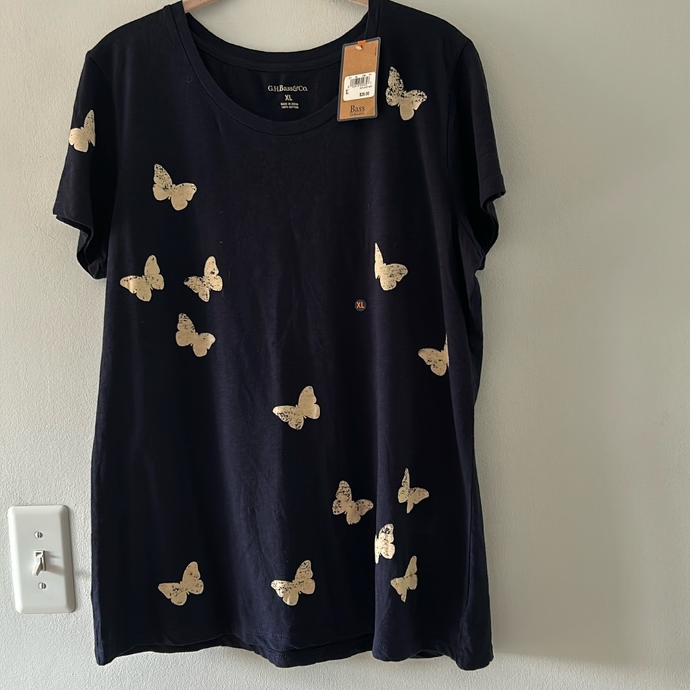 Bass Butterfly Short Sleeve Cotton Shirt Size XL